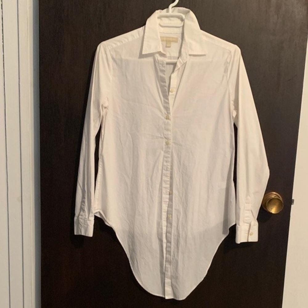 Banana Republic White Men's Longline Button-Down Shirt